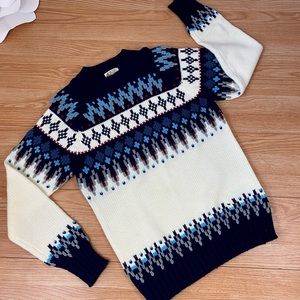 Vintage Silton California Knitted Mens Sweater Size L Aztec Navajo Print Blue